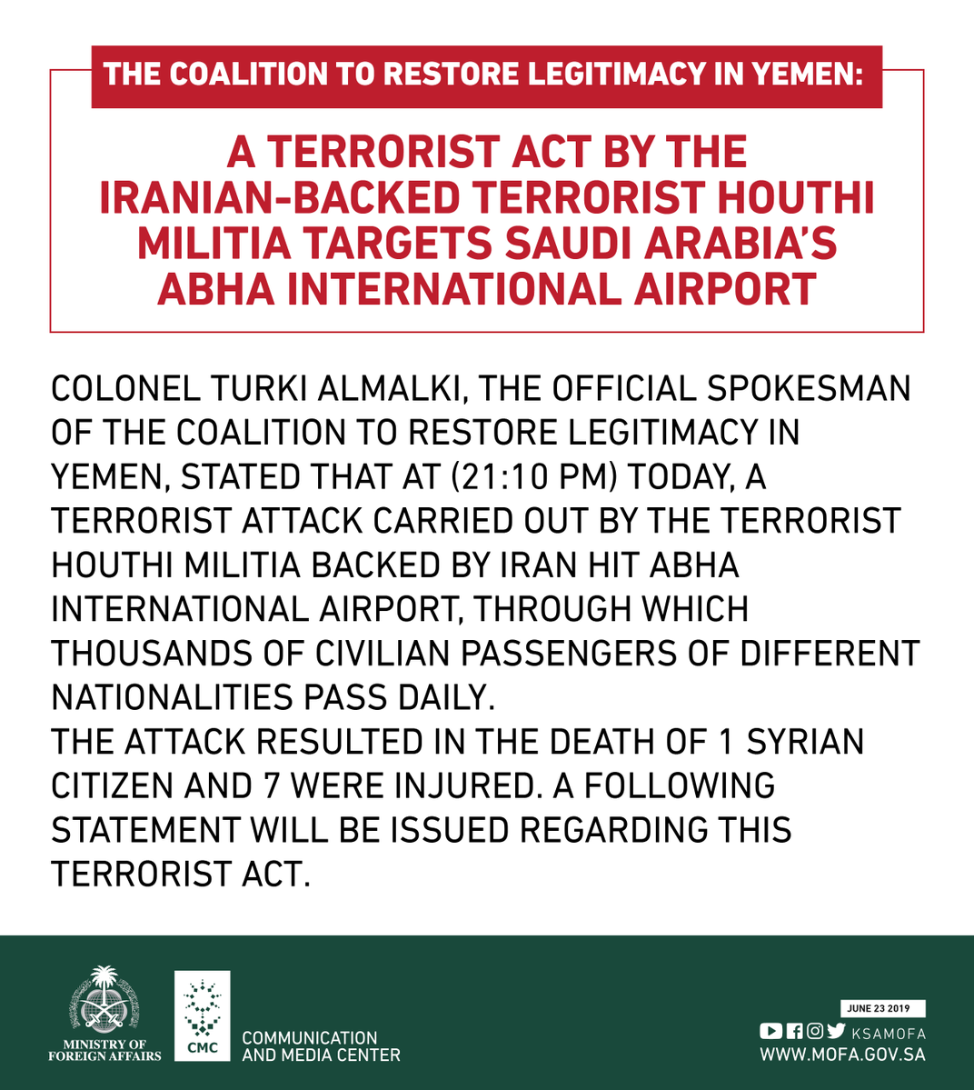 “Yemen’s Houthis hit Saudi airport, one dead, 21 injured ...